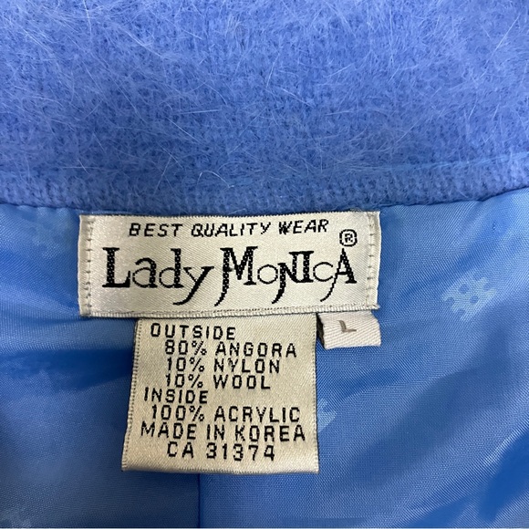 Vintage cardigan shacket light blue angora ruffle collar fluffy soft pastel - Picture 6 of 10